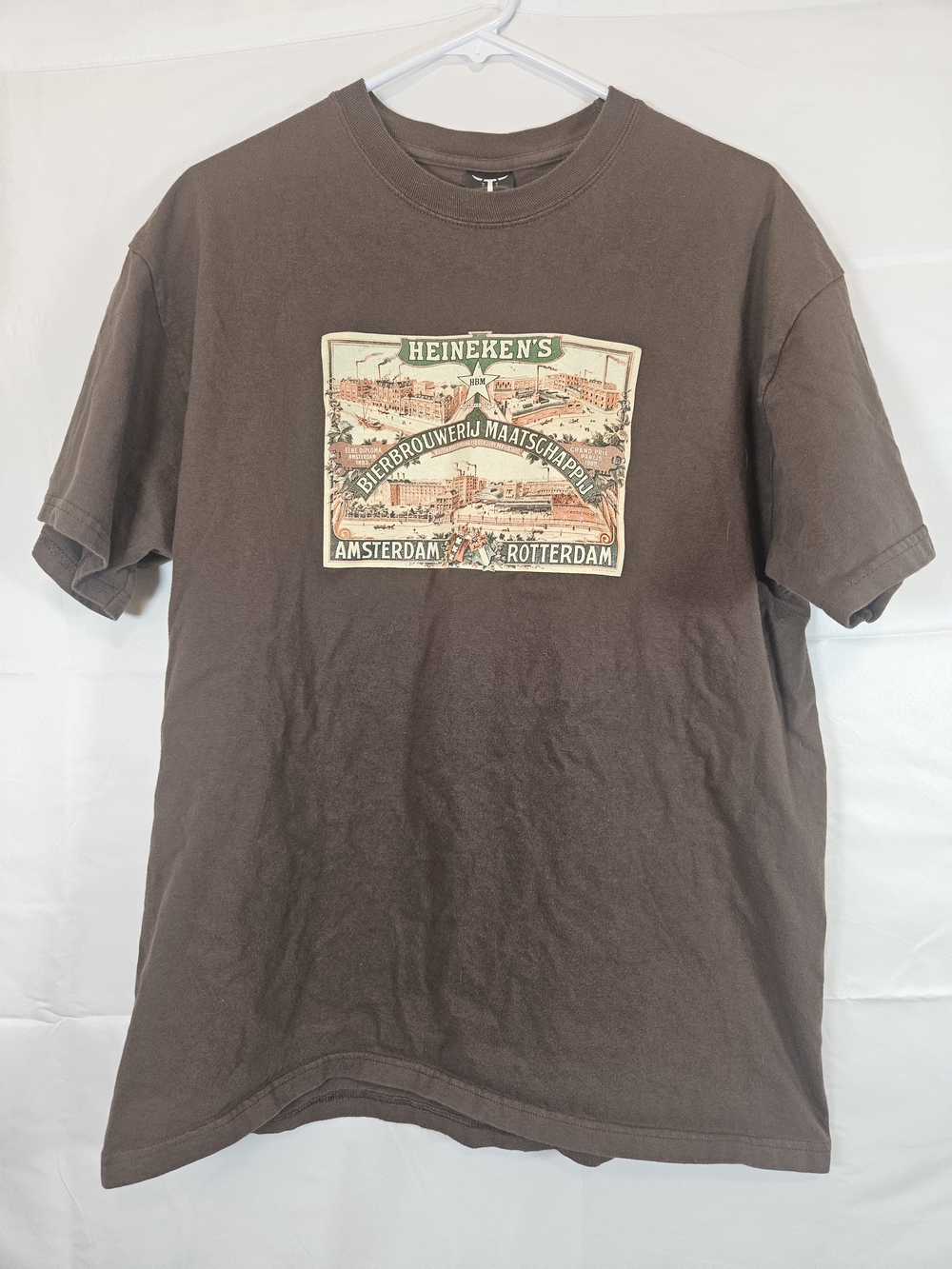 Hanes Beefy Brown Heineken Graphic Tee Large Western Casual Streetwear